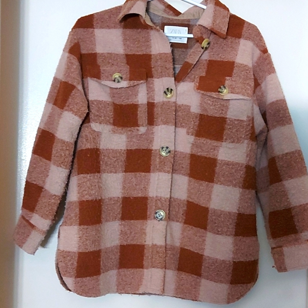 Zara Plaid Jacket/Kids/Girl/Burgundy/Beige/Plaid/Sz 12/Winter Coat